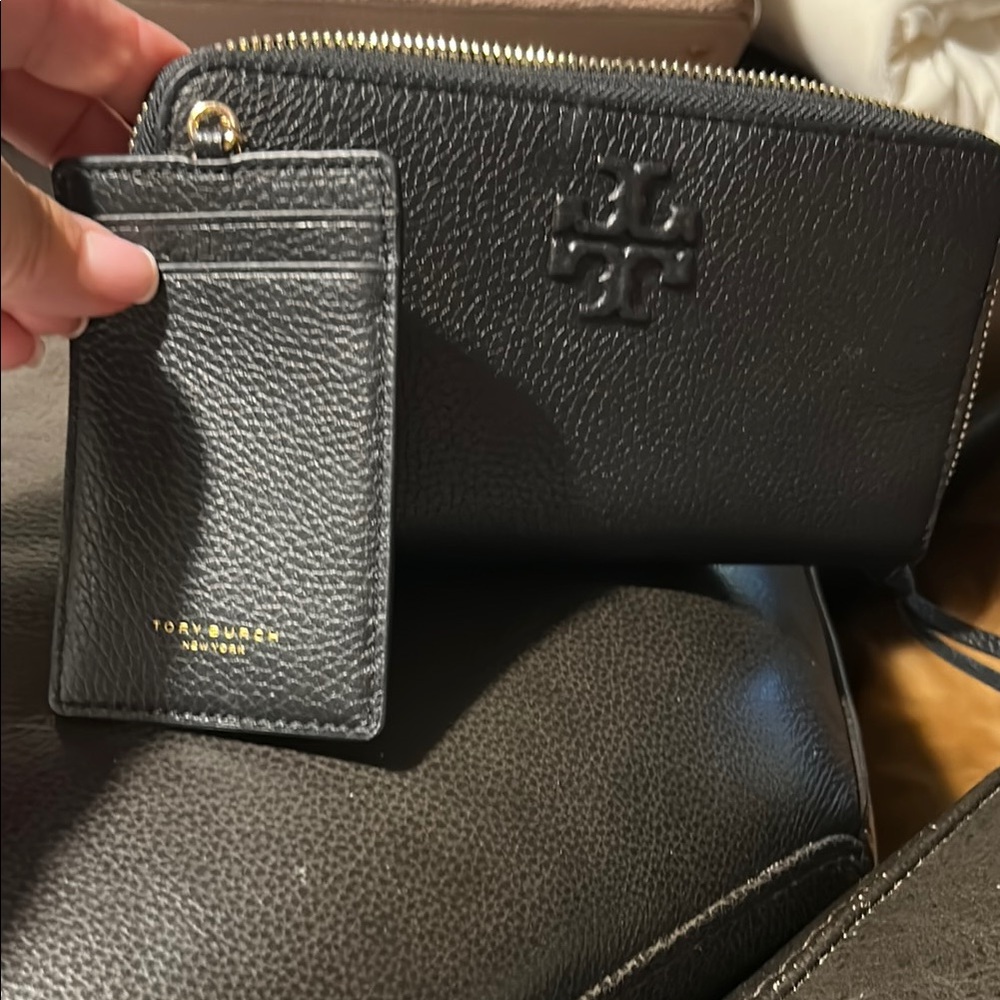 Tory Burch Black Pebbled Leather Wallet and Card Holder